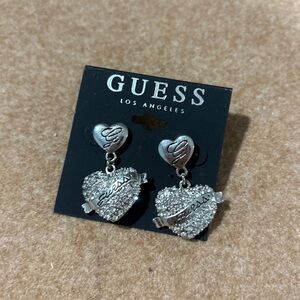 Guess Silver Heart Charm Earrings